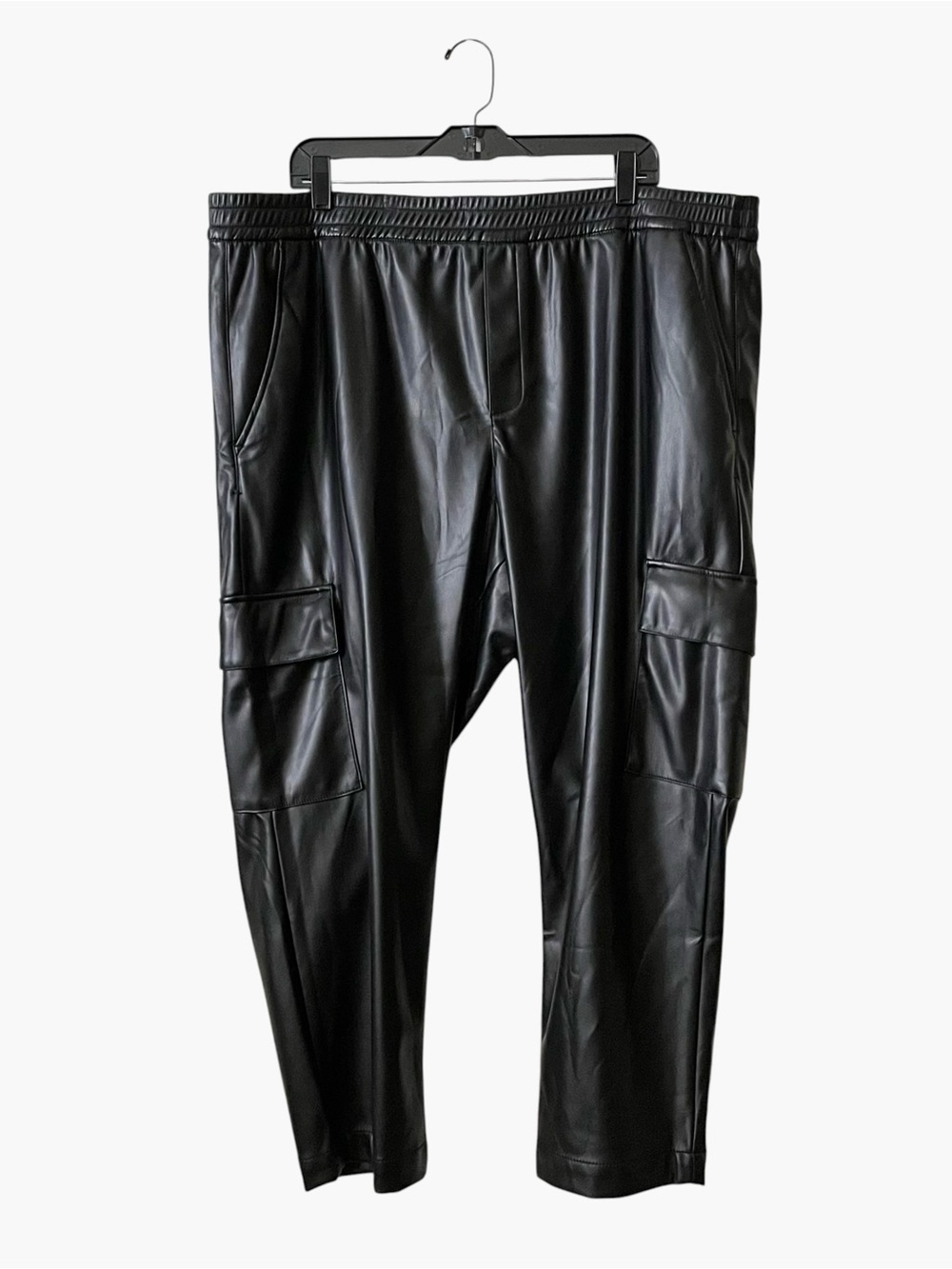 GAP Black Faux Vegan Leather Cargo Pants Women's Size XXL Elastic Waist NWT